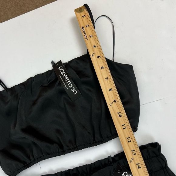 NWOT Paper Moon NWT Black Satin Two Piece Crop Top Set Womens Size Small - Picture 14 of 16